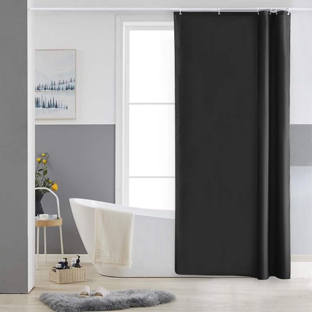 Furlinic Stall 33 Inch Width Shower Curtain Polyester, Waterproof, 6 Hooks