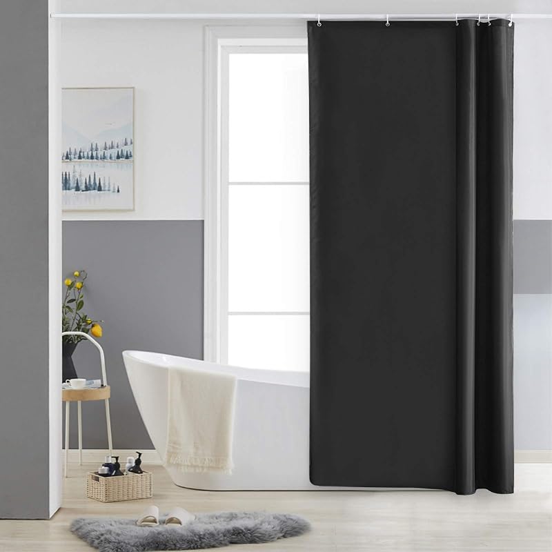 Furlinic Stall 33 Inch Width Shower Curtain Polyester, Waterproof, 6 Hooks
