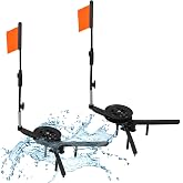 Silipull 2 Pcs Ice Fishing Tip Ups Equipment Gear Ice Fishing Rod Foldable | with Orange Pole Flags, Round Tip Ups Strike Indicators for Angler Tackle Accessory