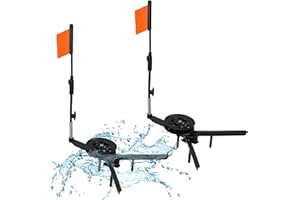 Silipull 2 Pcs Ice Fishing Tip Ups Equipment Gear Ice Fishing Rod Foldable with Orange Pole Flags Round Tip Ups Strike Indicators for Angler Tackle Accessory