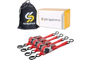 Strapinno Retractable Ratchet Straps 1 in x 10 ft, Secure Tie-Downs with Rubber-Coated Handles & S-Hooks, For Moving Motorcycle, Bike, Kayak, Cargo & Daily Use- Breaking Strength 1,500LBS/680KG (4PCS)