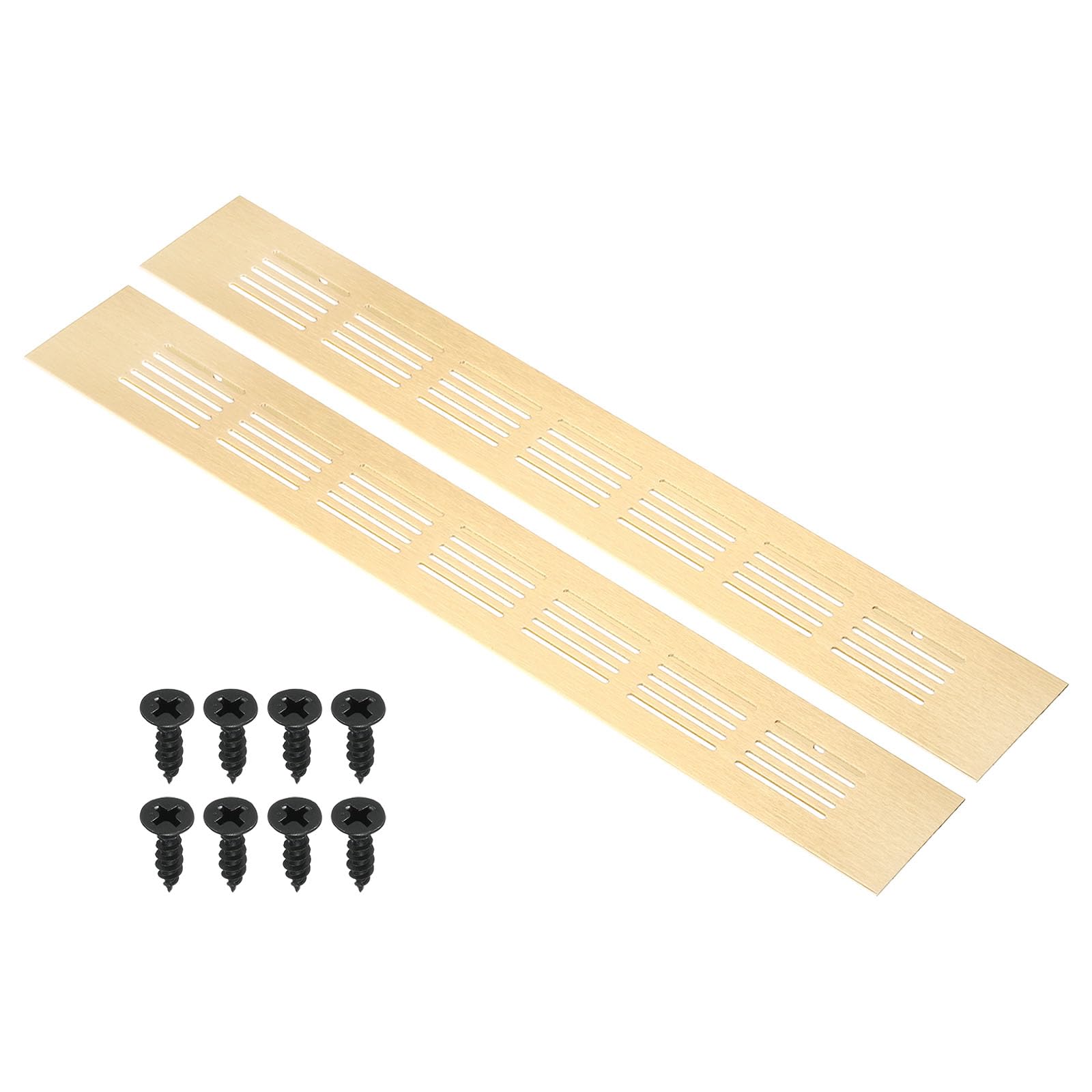PATIKIL 12 x 2 Inch Door Air Vent Cover, 2pcs Aluminum Grille Ventilation Cover Louvered with Mounting Screws for Cabinet Wardrobe Door, Gold Tone