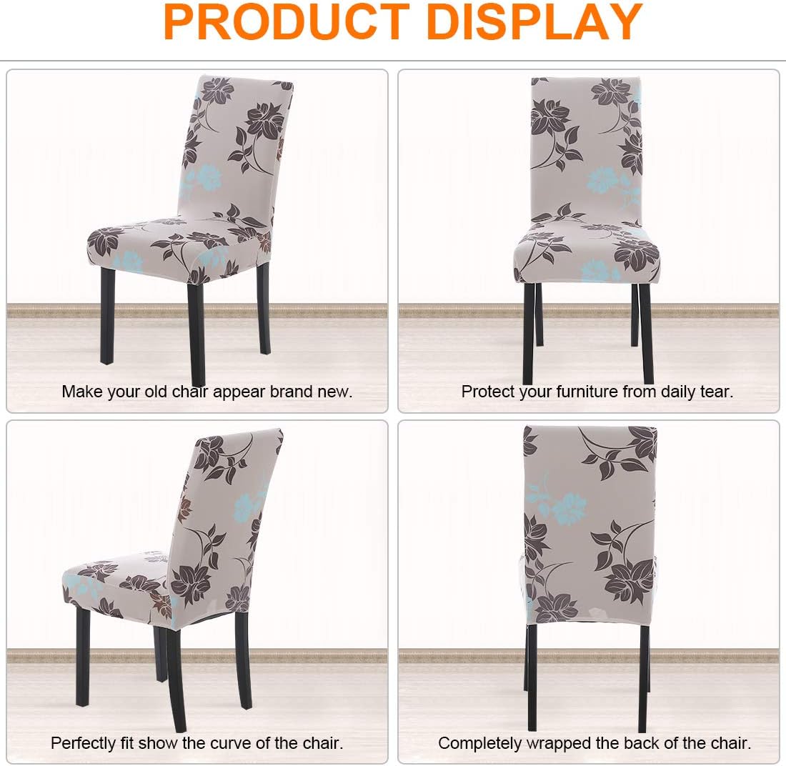 6 Pack Dining Chair Covers, Stretch Dining Chair Slipcovers for Kitchen Hotel Table Removable Washable Geometric Printed (6 Per Set, Floral)