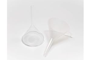Lab Funnel Set, Including one Borosilicate Glass and one Plastic Funnel, 75 mm, Set of 2