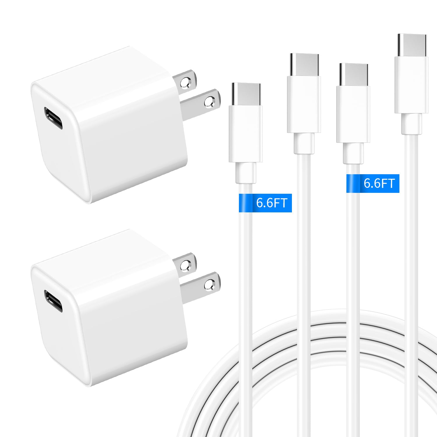 Photo 1 of 20W USB C Wall Charger Block for Android Samsung Galaxy A17 5G A16 A15 A55 A54 A13 A53 A52 A51 A71 A34 A42, [2 Pack] PD Type-C Port Compact Cube Fast Charging Power Mini Adapter + 2 x 6FT Cable