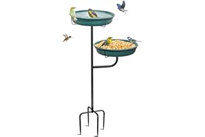 YALINKA Freestanding Birdbaths Bowl Outdoor, Free Standing Garden Bird Bath Bird Feeder & Bird Bath Bowl, Detachable Decoration Spa Birdfeeder for Garden Patio Yard Lawn, 4 Spiky Metal Stake (Green 2)
