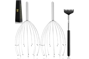 TIPKON Head Massager 20 Fingers Scalp Massager Head Scratcher, Back Massage Back Scratcher, Stocking Stuffers for Scalp and Body Massage 2 Pack (Silvery)