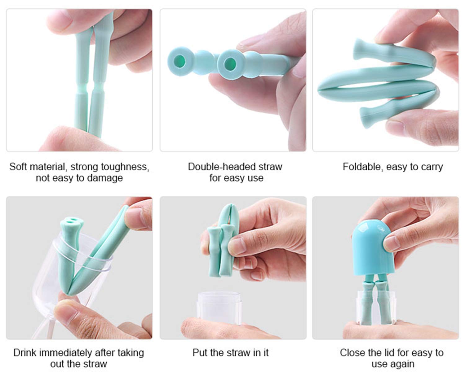 Collapsible Reusable Straws-RUCACIO Folding Drinking Straws Medical-Grade Food-Grade Reusable Drinking Straws Portable Straw with Hard Case Cleaning Brush(1 pack)