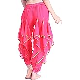 MUNAFIE Belly Dance Harem Pants - Tribal Costume Pants for Women, High Waisted Elastic Waistband, Soft Stretchy Fabric