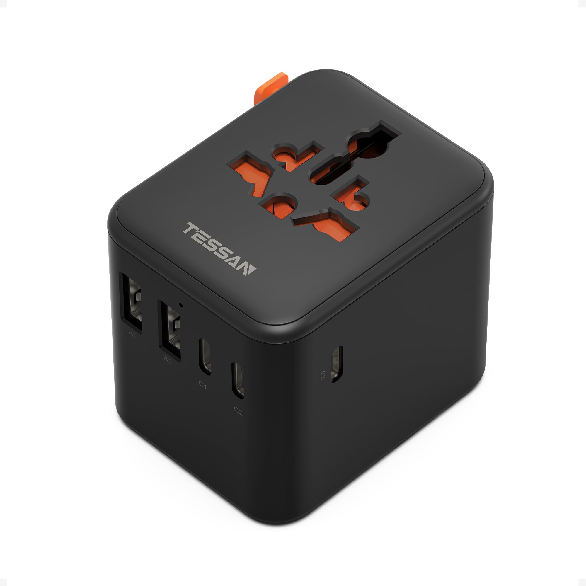85W GaN Universal Travel Adapter, TESSAN International Plug Adaptor with 2 USB A and 3 USB C Charging Ports, Worldwide Power Outlet for US to Europe UK AUS Ireland(Type C/G/A/I), White, 658EF