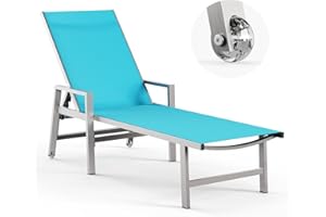 Vexwalx Patio Chaise Lounge Chair Outdoor with Wheels&Armrests, Aluminum Pool Lounge Chairs 5-Position Adjustable Recliner, Outdoor Beach Lounge Chairs for Poolside, Patio, Deck, Yard, Lake Blue