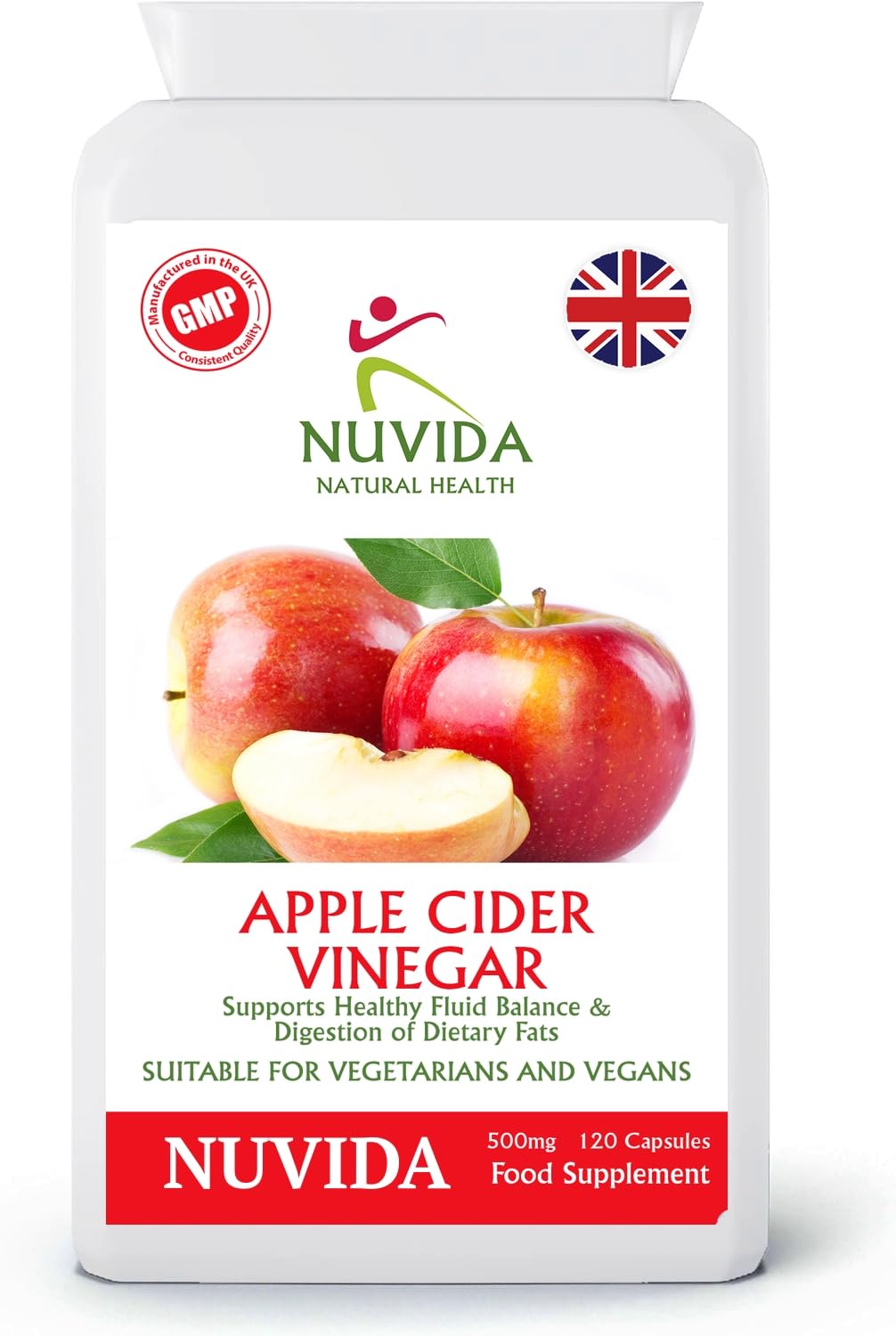 Nuvida Pure Apple Cider Vinegar Capsules - High Strength Apple Cider Vinegar Supplement high in Pectins, B Vitamins and Vitamin C - 120 Capsules - Vegan and Vegetarian Friendly