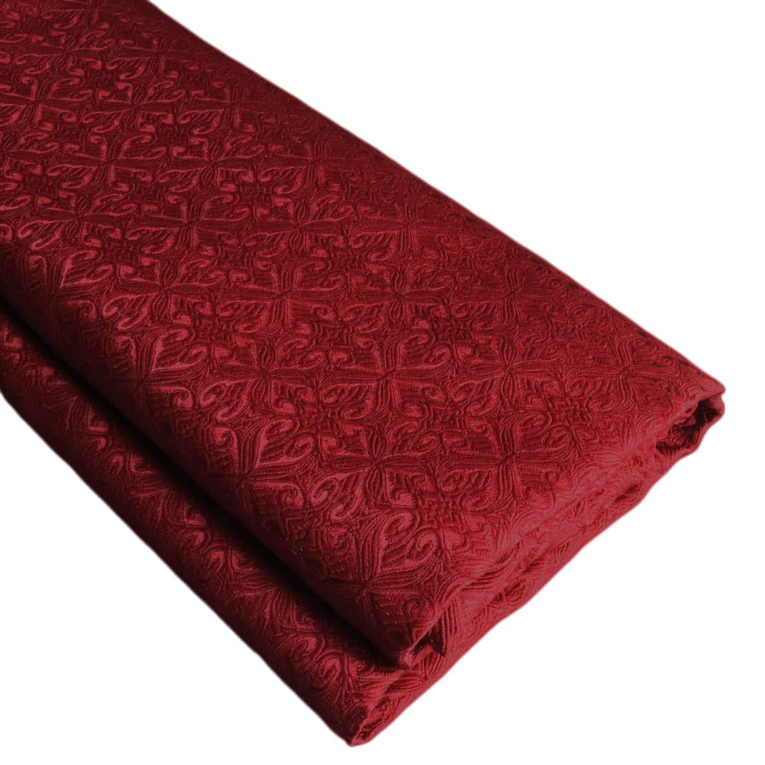 Photo 1 of Thick Linen Jacquard Brocade Fabric Faux Silk Material (Wine Red,Cut by The Yard)
