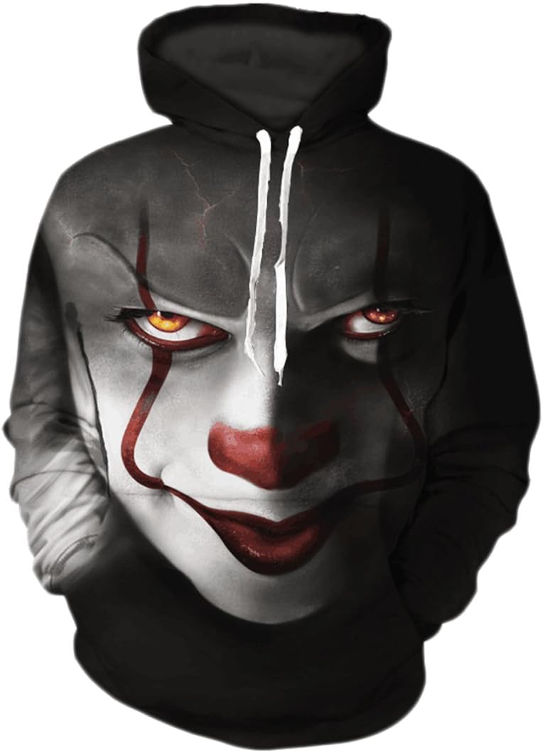 Men's Floral Print Clown Hoodie Long Sleeve Pullover with Pocket