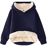 Kissonic Unisex Boys Girls Fleece Sherpa Lined Hoodie Winter Warm Kids Hooded Sweatshirt