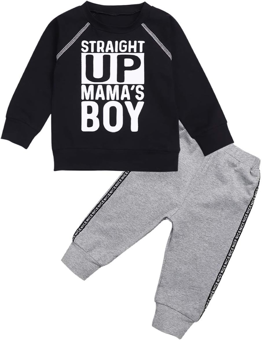 Toddler Baby Boys Clothes Straight Up Mama's Boy T-Shirt and Pants Sweatsuit Pants Outfit Set