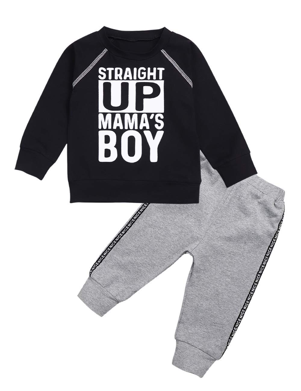 Toddler Baby Boys Clothes Straight Up Mama's Boy T-Shirt and Pants Sweatsuit Pants Outfit Set