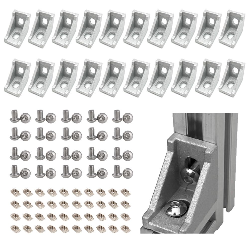 Befenybay Extruded Aluminum Profile 2028 Corner Bracket Right Angle for 6mm Slot Aluminum Extrusion Profile 2020 Series (2028-Silver-20 with Screws) — image 1