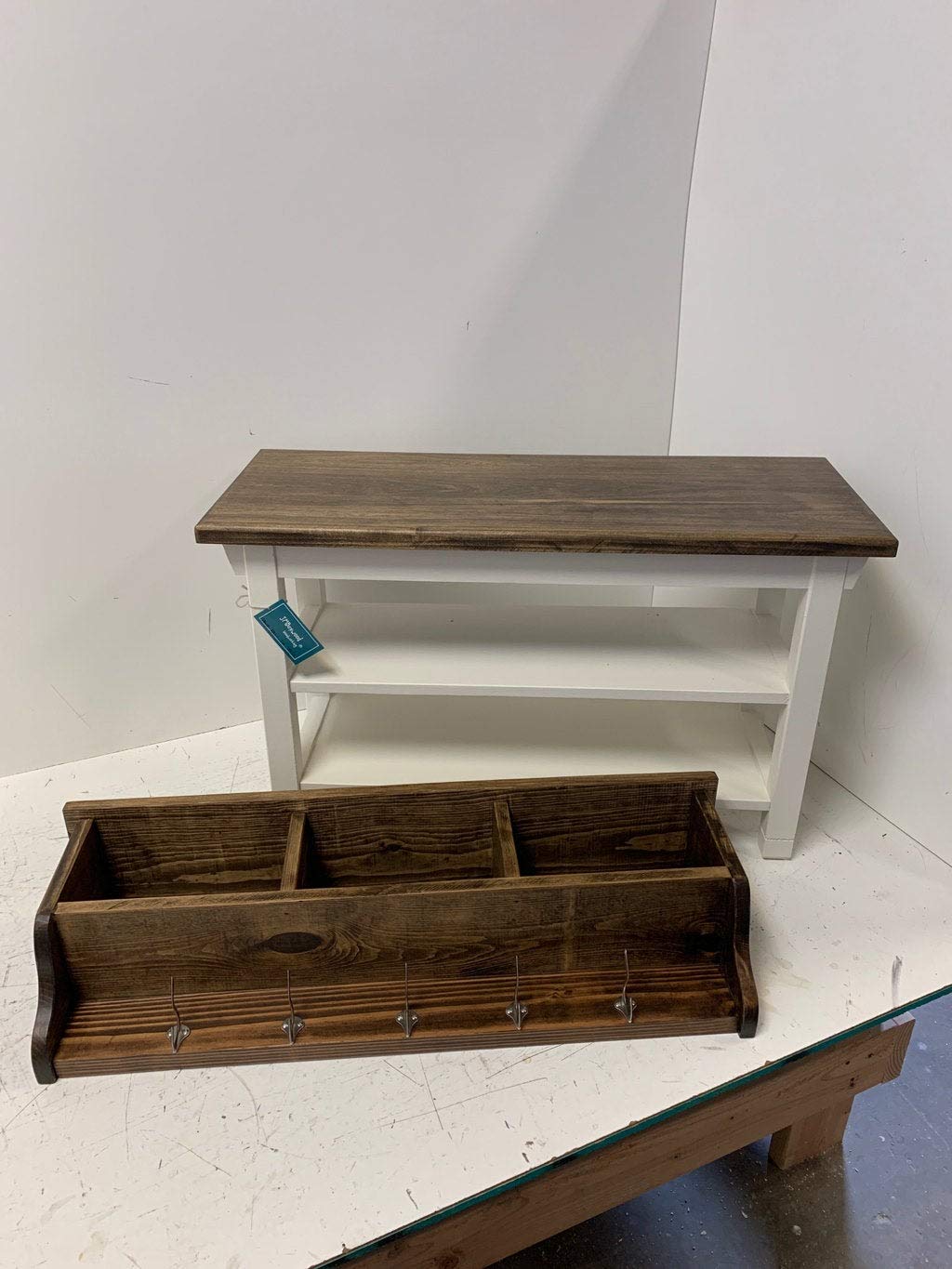 hallway shoe bench on Amazon Com Hallway Mud Room Foyer Bench 36 Inch With Second Shoe Shelf And Matching Coat Rack Cubbie Handmade