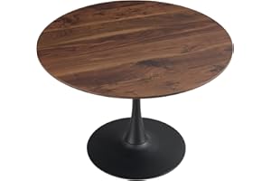 Ufurpie 42" Round Dining Table,Nature Wood Table Top,Black Tulip Table Metal Base Pedestal Table for 4-6 Person,Pre Assembled End Table Leisure Coffee Table