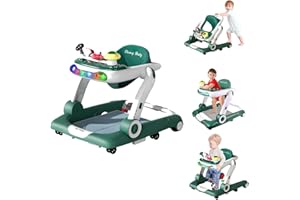 GODMY Baby Walker, Bouncy &Height Adjustable Infant Toddler Baby Walker with Wheels, 5 in 1 Baby Walkers and Baby Activity Center with Light& Music& Toys Tray for Baby Boys and Girls 6-24 Months