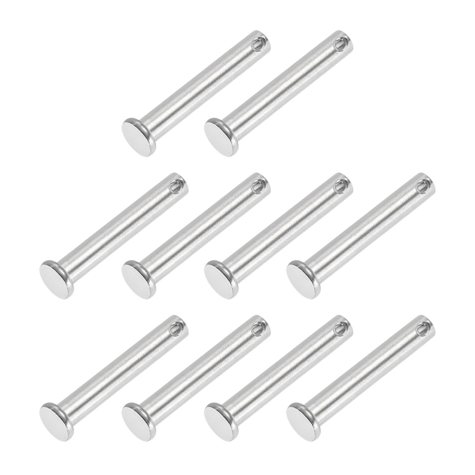 PATIKIL 8 x 50 Mm Single Hole Clevis Pins, 10 Pcs 304 Stainless Steel Flat Head Pin for Hitch Pin Lock Link Hinge Systems, Silver