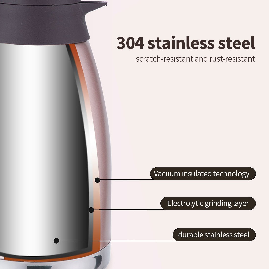 Kaffeekannen Edelstah doppelwandig vakuumisoliert Tee Isolierkanne Karaffe -2litre