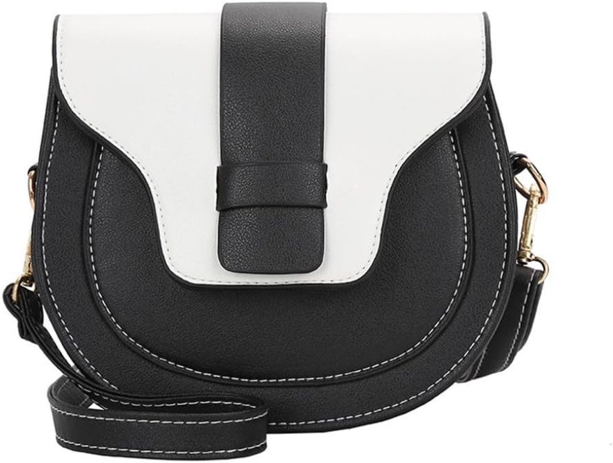 Hmeng Fashion Ladies Color Block Saddle Bag Purse Stylish Crossbody Bag Business Office Ladies Shoulder Bag (Black)