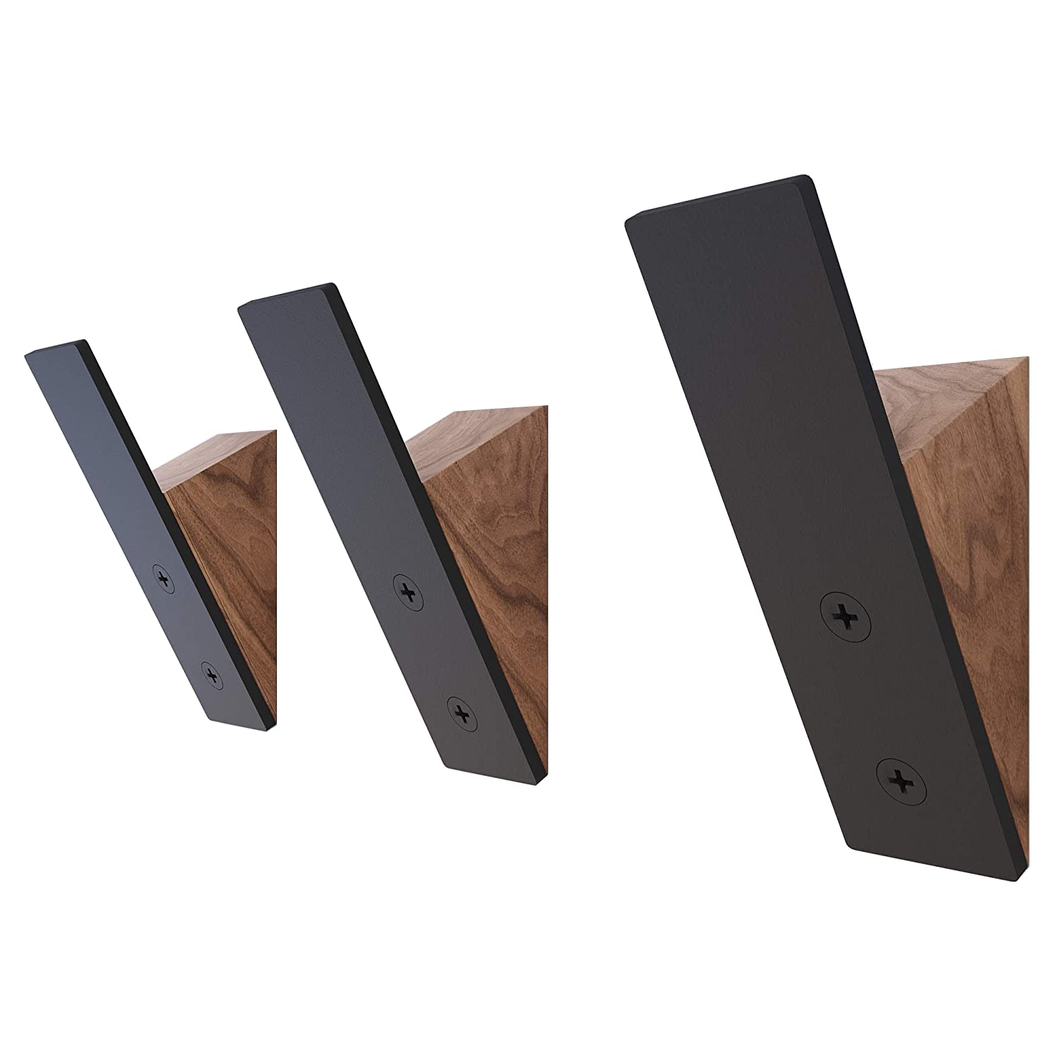 Photo 1 of Wall Coat Hook Rack - Set of 3 - Black Walnut Wood Black Metal Decorative Hat Hooks for Hanging Coats - Hat Hangers for Wall