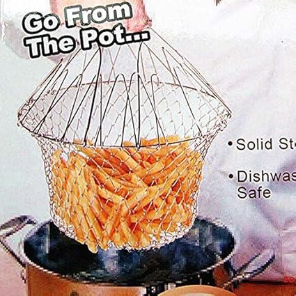 istore Stainless Steel Expandable Fry Chef Basket Kitchen Colander Magic Mesh Basket Strainer Net Cooking Steam Rinse Strain Basket
