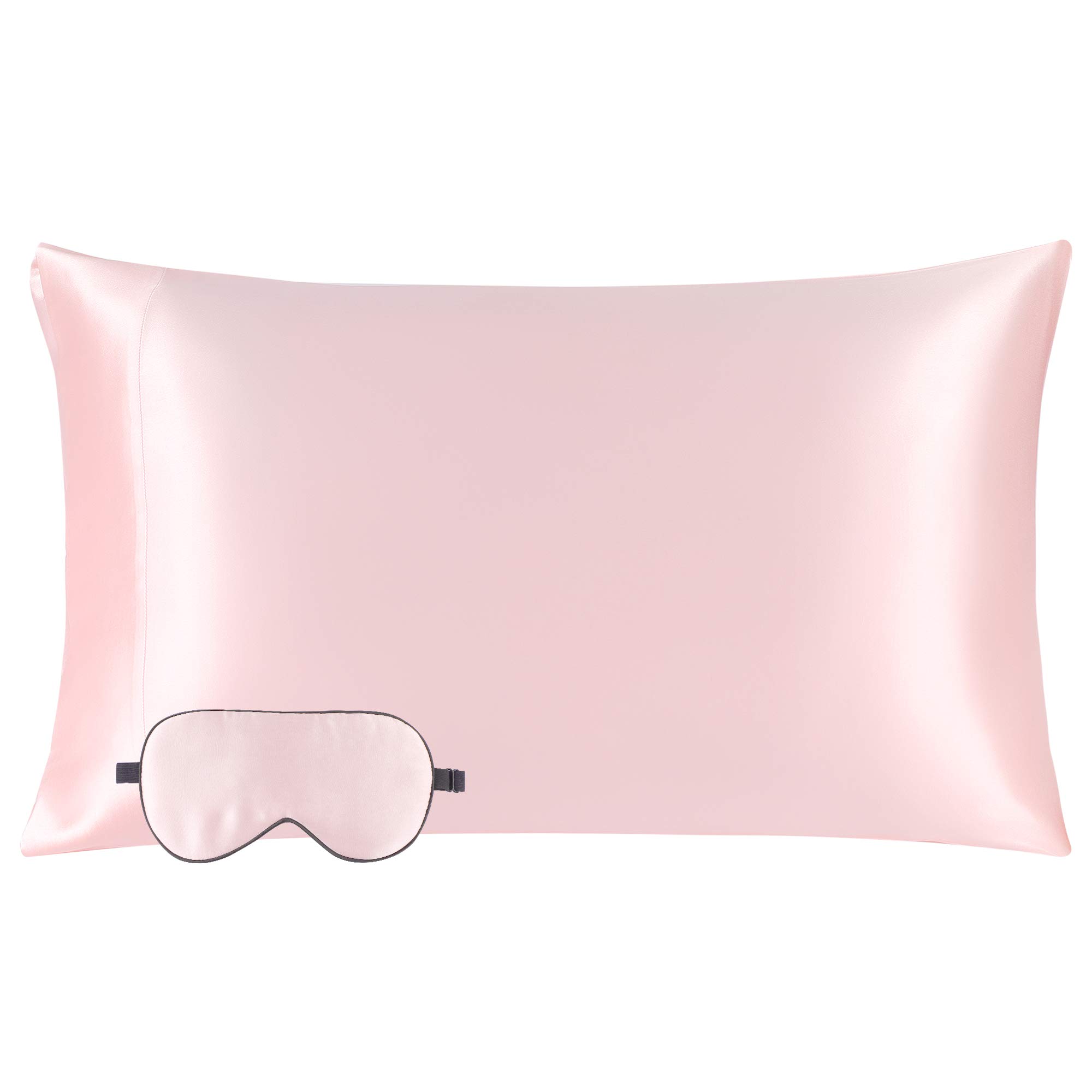 PiccoCasa Mulberry Silk Pillowcase for Hair and Skin, Both Sides 350TC 19 Momme Pure Silk, Silk Pillow Case with Envelope Closure Give A Silk Eye Cover, 1Pc Pink Queen(50x75cm)