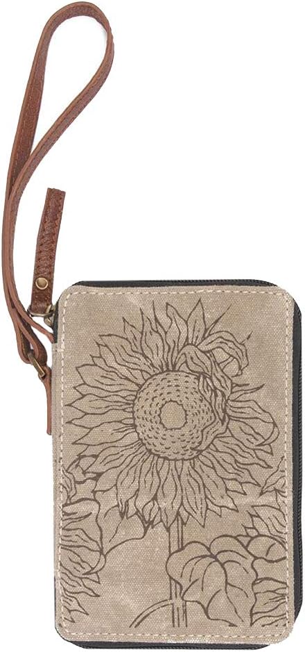 Mona BVintage Recycled Upcycled Canvas Sunflower Collection with Vegan Leather Trim (Sunny Tote) (Wallet)