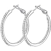 Hoop Earrings, Fashion Jewelry CZ Cubic Zirconia Rhinestone Hoop Earrings for Women Gifts 1.38in, 1.5in, 1.77in