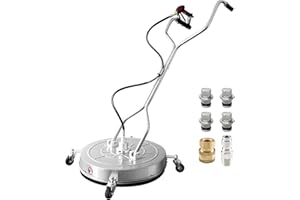 janz 24'' Pressure Washer Surface Cleaner with 4 Wheels,Dual Handle,Stainless Steel Housing, 4 Replacement Nozzle Cores and 2 Hose Adapters,Ideal for Driveways, Sidewalks,Patios,Decks Cleaning