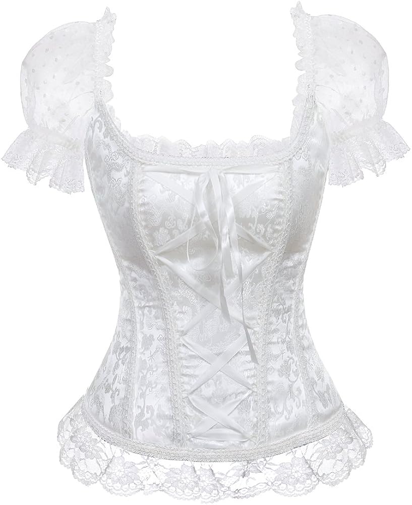Women's Princess Renaissance Corset Lace Ruched Sleeves Elegant Overbust Top: Clothing