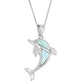 Beaux Bijoux Larimar Sea Life Necklace for Women, 925 Sterling Silver | Genuine Larimar jewelry of the Caribbean: sea turtle, dolphin, octopus, crab, seahorse, whale and seashell pendants
