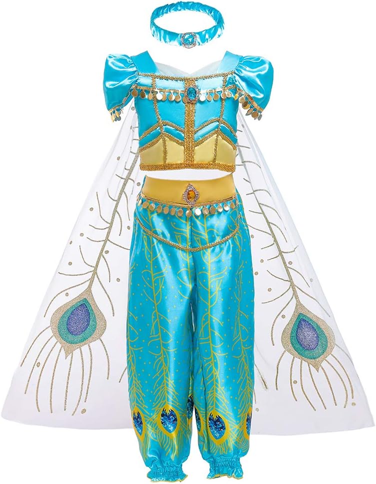 Girls Aladdin Pretend Princess Costume Jasmine Cosplay Clothing Top+Pant Set 1625#
