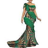Afrilisco African Print Dresses for Women Wedding Lady Dashiki Party Dresses Cotton Elegant African Outfits Evening Gowns