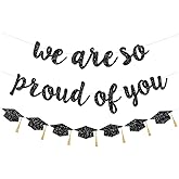 FHGG Pre-Strung 2026 Graduation Decorations Banners We are So Proud of You College Congratulations Black Glitter Congrats Grad Garland for Graduation Party Supplies School Home NO DIY