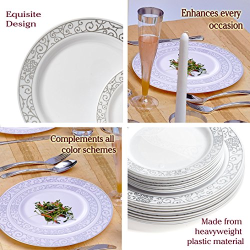 image for Silver Spoons Party Disposable 40pc Dinnerware Set | 20 Dinner Plates 