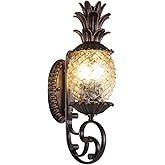ONEBAO Pineapple Outdoor Wall Sconce, 3-Light E12 Candelabra Base, Waterproof Aluminum Porch Light with Clear Diamond Glass, 