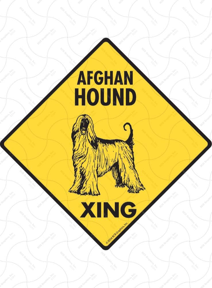 SignsWithAnAttitude Warning! Afghan Hound Xing Exterior Aluminum Dog Sign - 12" x 12"