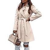 IDEALSANXUN Womens Wool Coats Fall Winter Double Breasted Trench Coat with Belt
