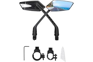 2 Pack Anti-Glare Convex Handlebar Bike Mirror with 2 Reflective Stickers, Wide Angle UHD Rearview Glass, Safe Universal Acce