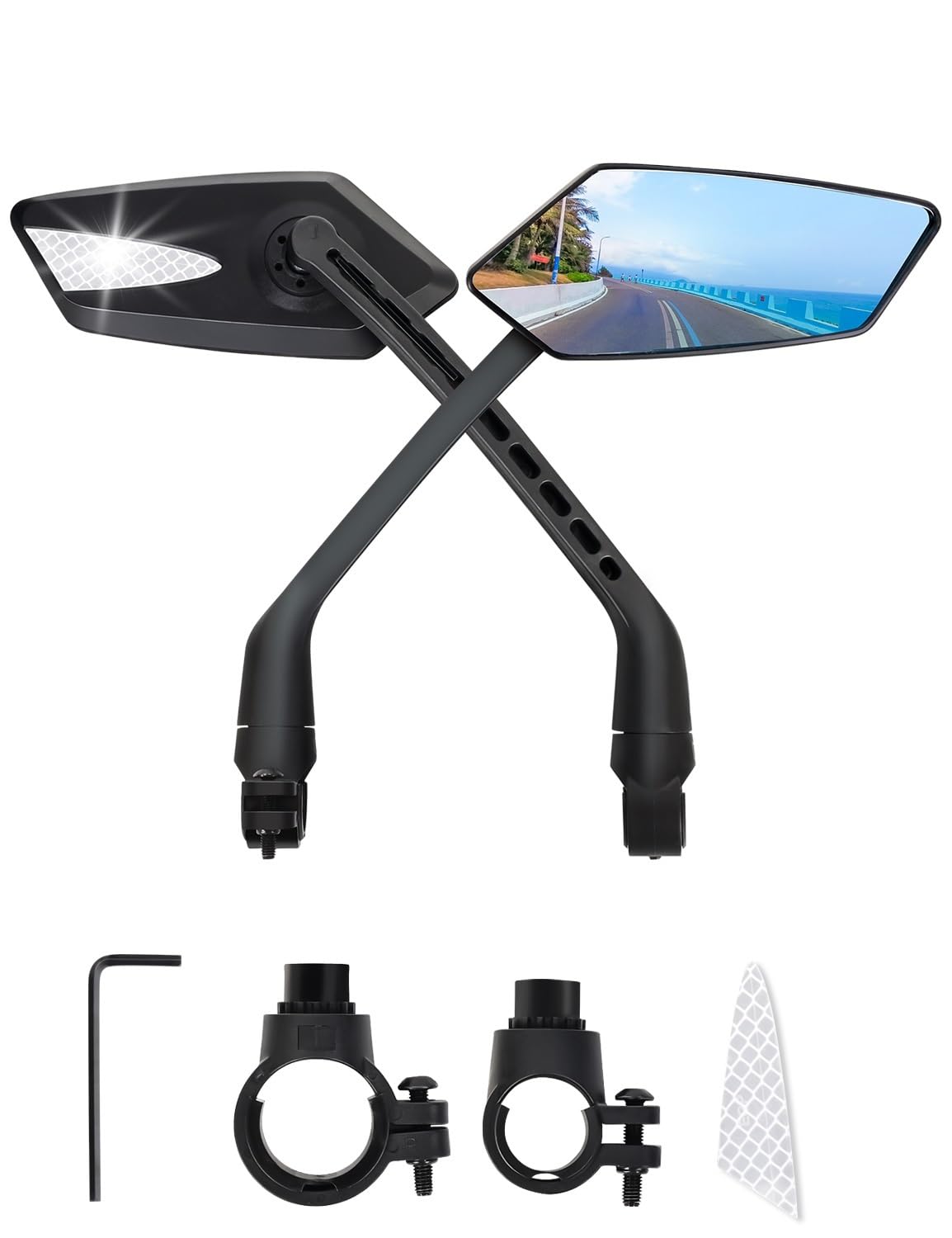 Photo 1 of 2 Pack Anti-Glare Convex Handlebar Bike Mirror with 2 Reflective Stickers, Wide Angle UHD Rearview Glass, Safe Universal Accessories for Bicycle Ebike Scooter Motorcycle Snowbike