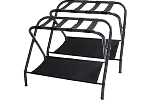 Dunatou Luggage Racks, Set of 2, Suitcase Stand with Fabric Storage Shelf, for Guest Room, Bedroom, Hotel, Foldable Steel Frame Holds up to 200 lb , Black , 27.6 x 16.3 x 23.2 Inches