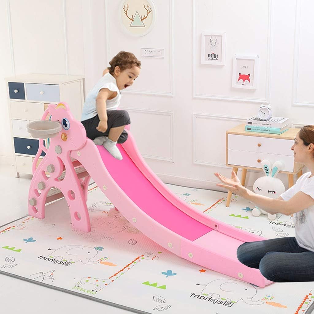 Kimanli Children's Slide, Kids Indoor and Outdoor Slide Frame Climbing Stairs Baby Amusement Park Accessories (Pink)