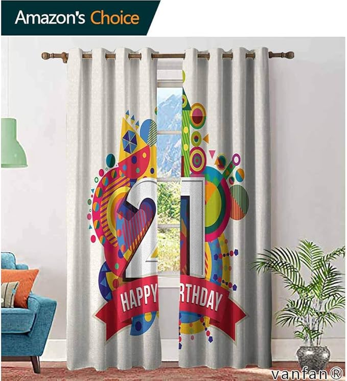 LQQBSTORAGE 21St Birthday,Curtains Small Window,Colorful Design Happy Birthday