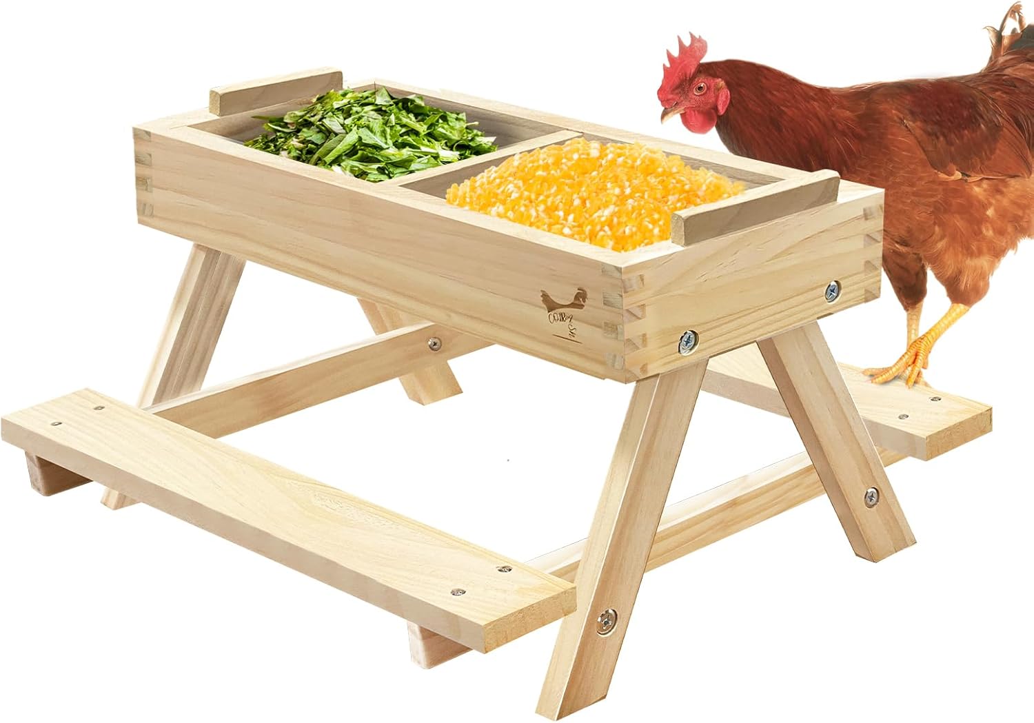 Backyard Birding & Wildlife - COLRASN Chicken Picnic Table,Chicken Feeder No Waste Handmade Wooden, DIY Chicken Feeder Kit, 15.7