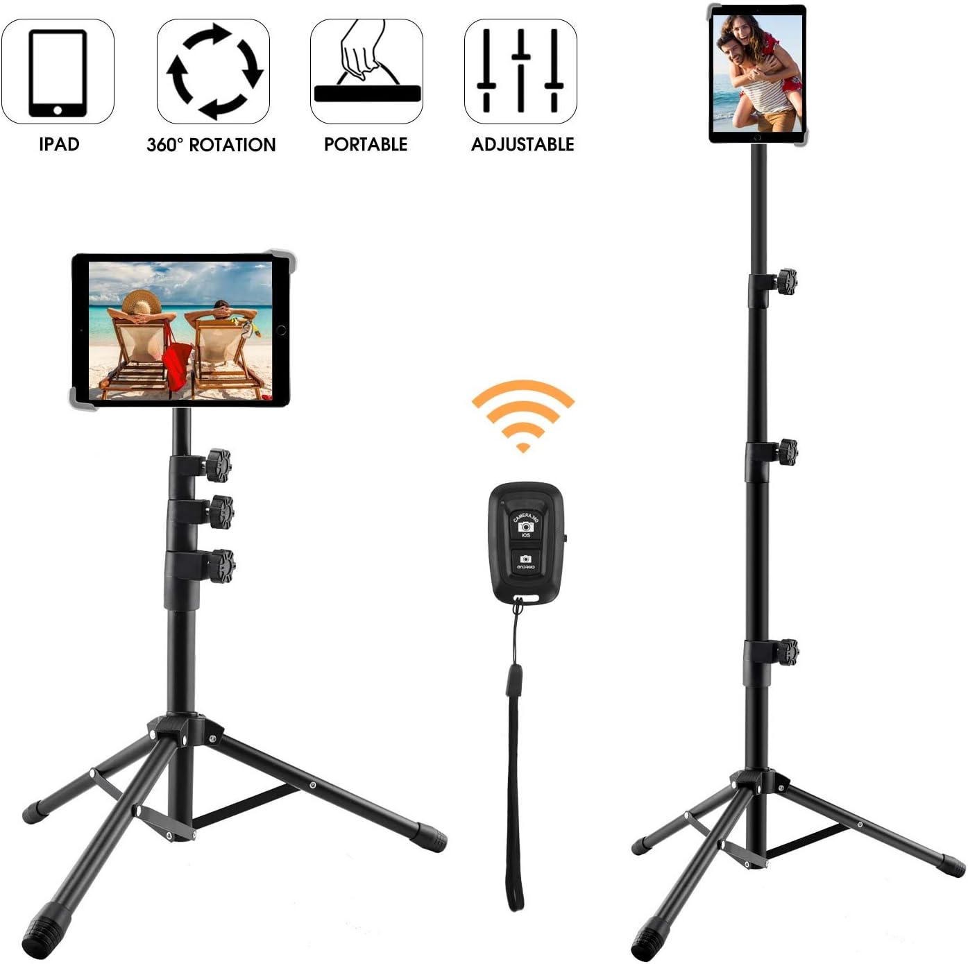 iPad Stand Tripod Holder, Foldable Floor Bluetooth Control